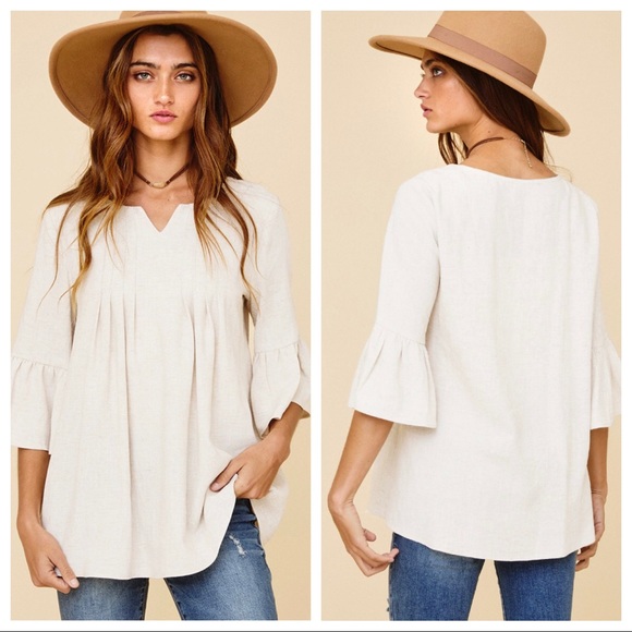 ✨ONE DAY SALE LAST ONE✨Linen blend ruffled babydoll tunic top - Picture 2 of 5